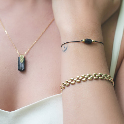 Gold necklace with black tourmaline women's Le Voyage