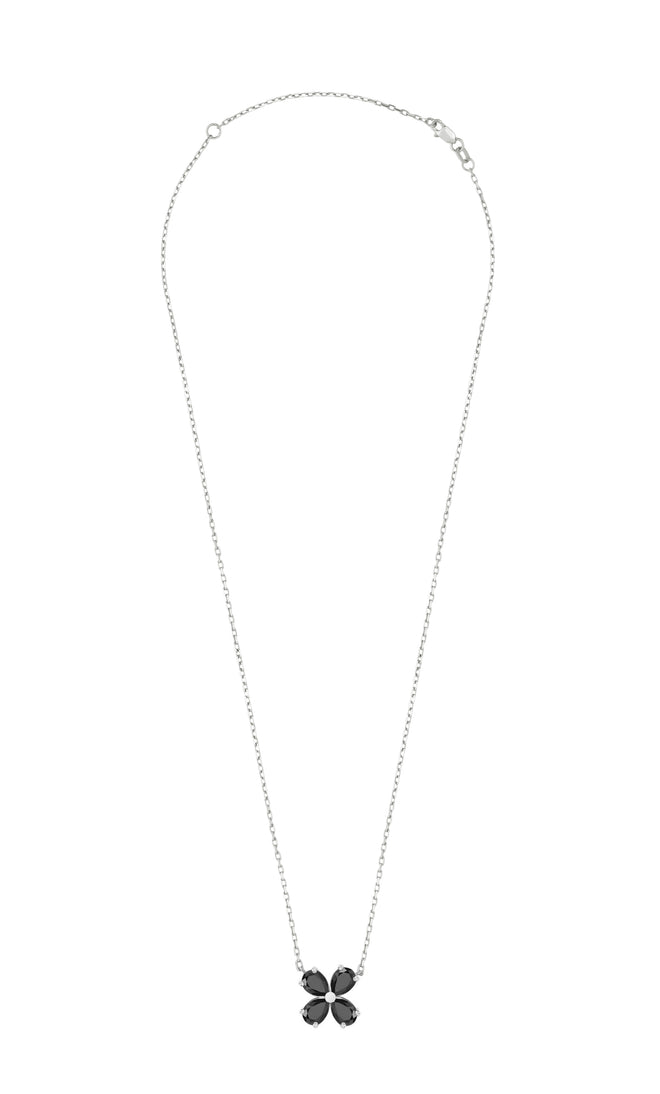 Black Sapphire Clover Silver Necklace