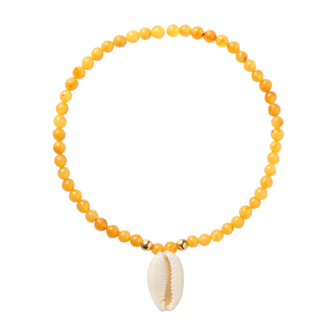 Gold bracelet with amber and shell for ankle