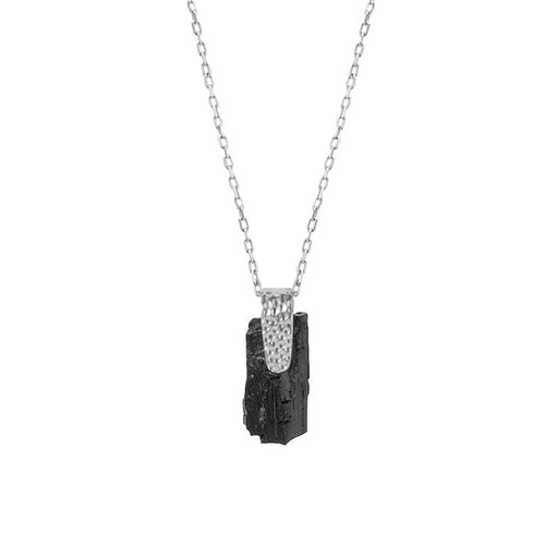 Silver necklace with black tourmaline womens Le Voyage