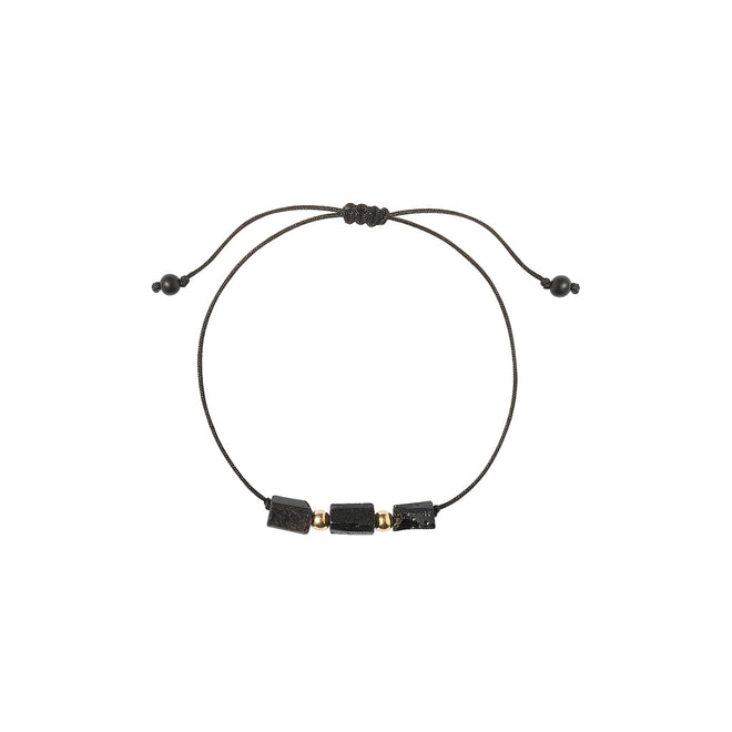 Silk cord bracelet with three black tourmalines Le Voyage