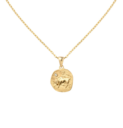 Gold necklace with medallion with the zodiac sign Taurus Le Voyage