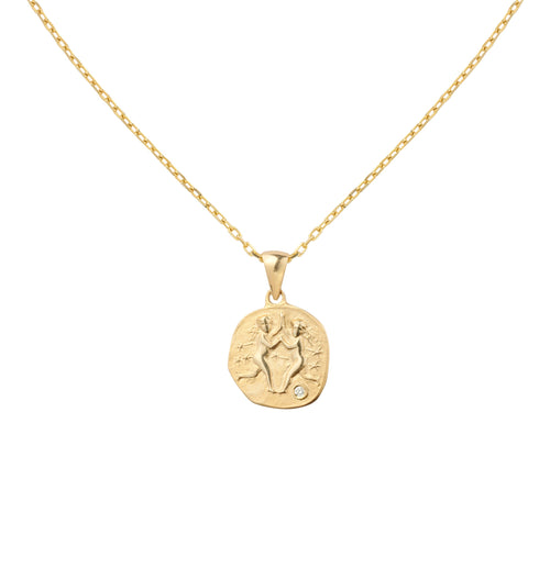 Gold necklace with medallion with zodiac sign Gemini Le Voyage