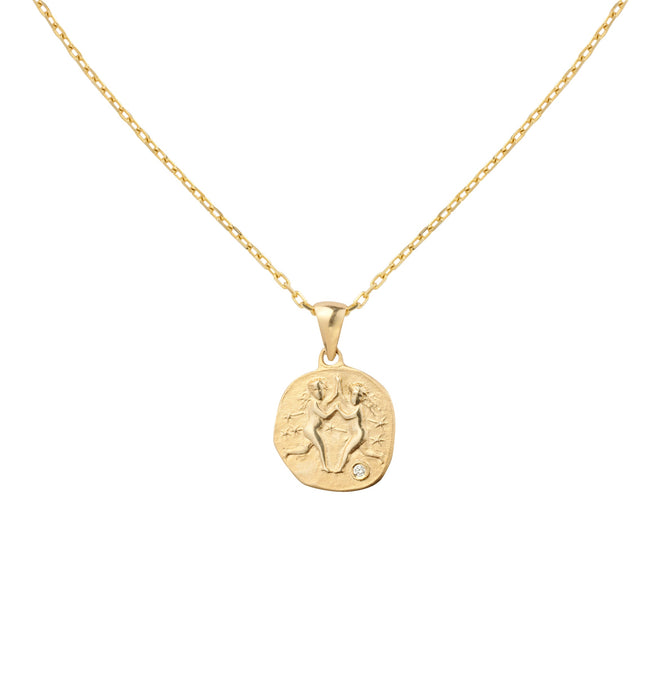 Gold necklace with medallion with zodiac sign Gemini Le Voyage