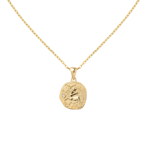 Gold necklace with medallion with the zodiac sign Sagittarius Le Voyage