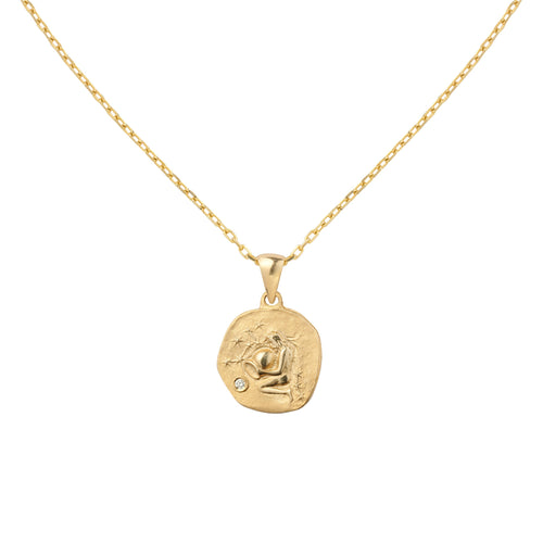 Gold necklace with medallion with zodiac sign Aquarius Le Voyage