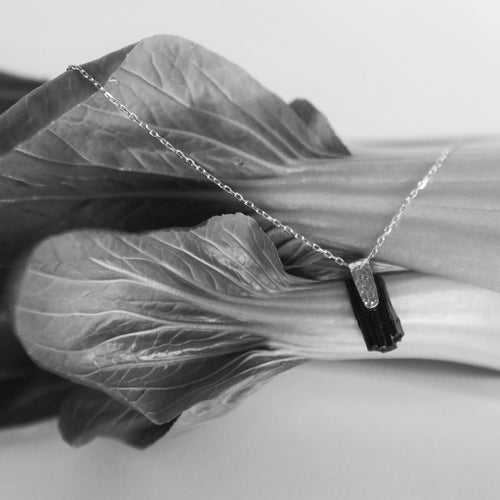 Silver necklace with black tourmaline womens Le Voyage