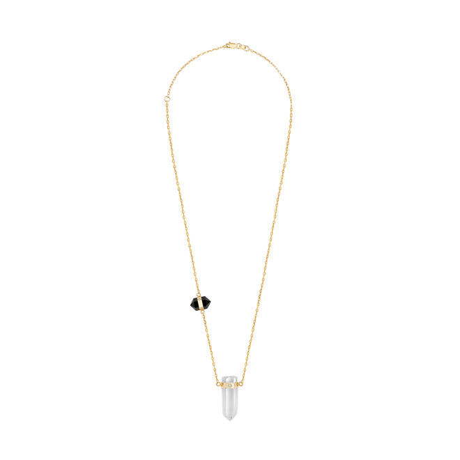 Gold Necklace With Two Crystals And Diamond